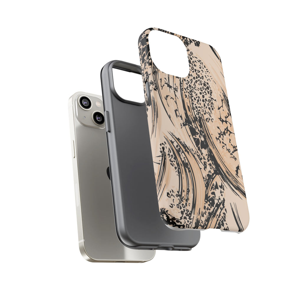Abstract Brushstroke Phone Case — Neutral Beige & Black Artistic Protective Cover