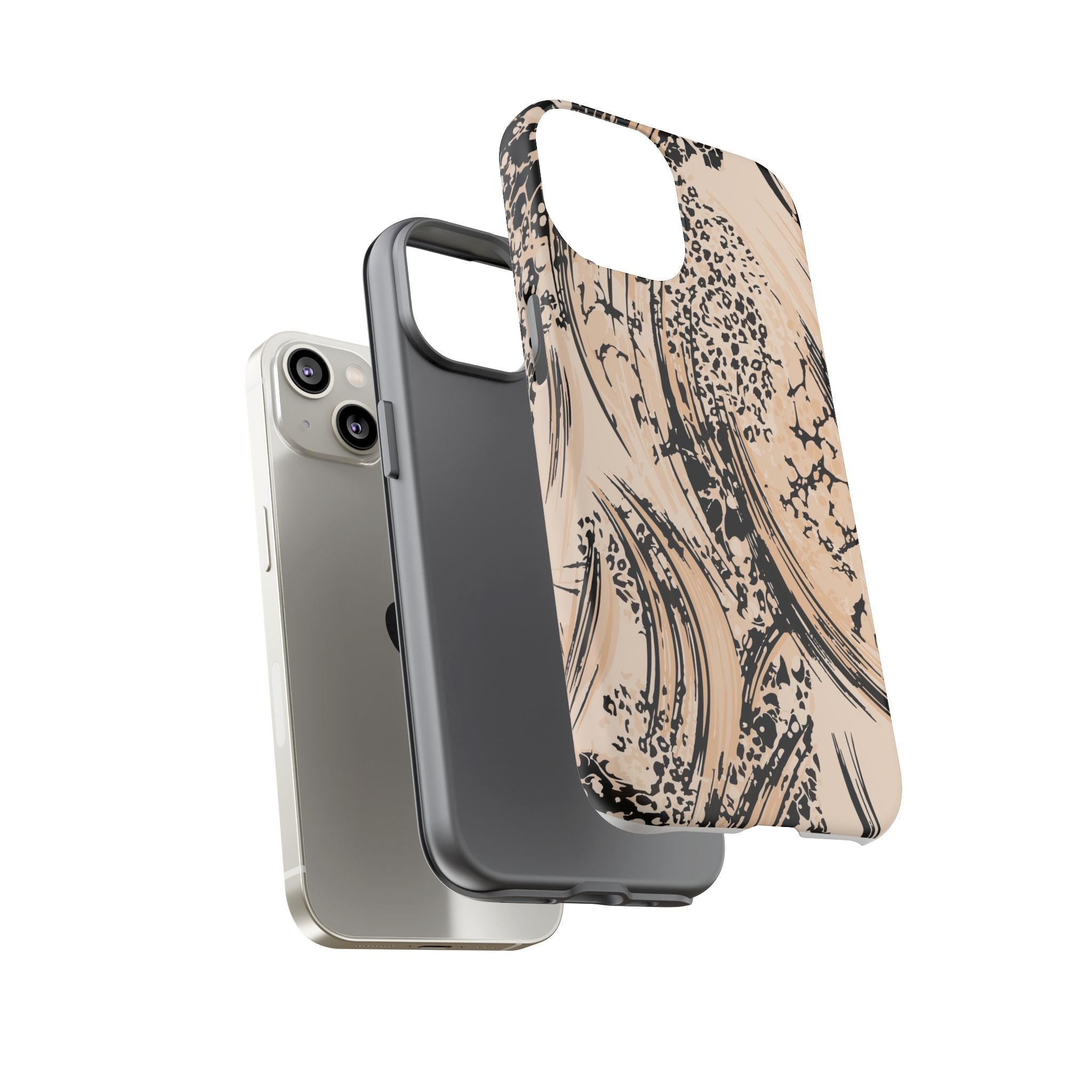 Abstract Brushstroke Phone Case — Neutral Beige & Black Artistic Protective Cover
