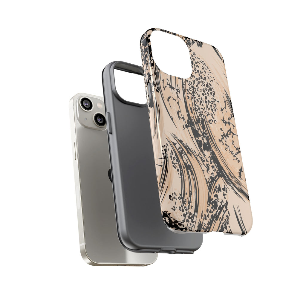 Abstract Brushstroke Phone Case — Neutral Beige & Black Artistic Protective Cover
