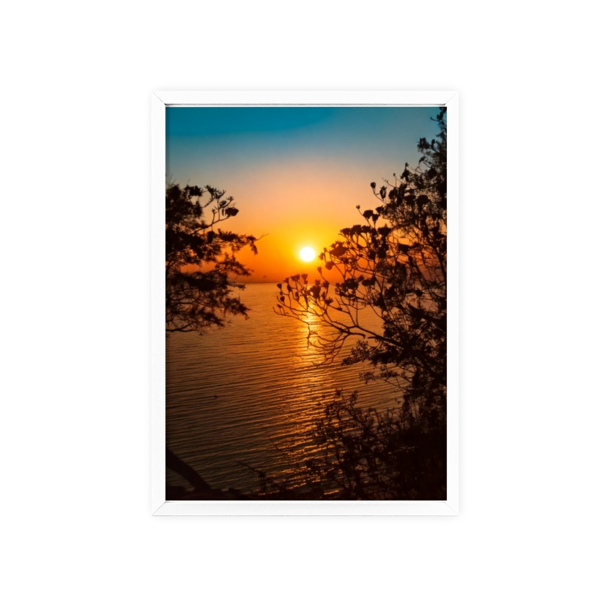 Sunset Coastal Poster with Wooden Frame — Framed Beach Wall Art