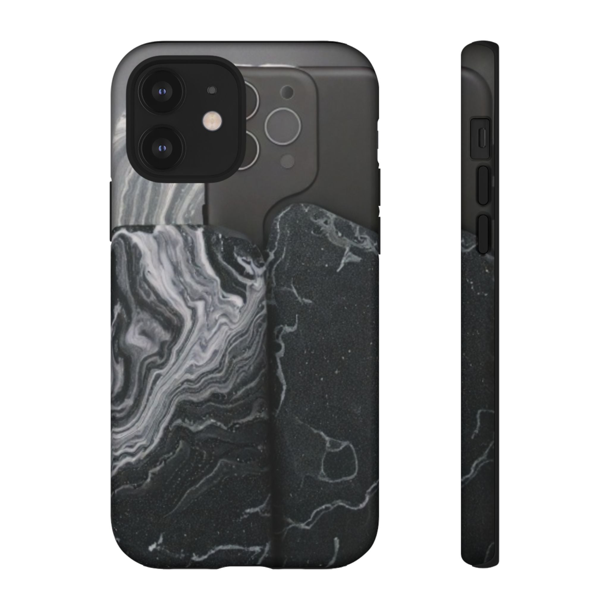 Black Marble Tough Phone Case — Protective iPhone Cover with Marble Texture