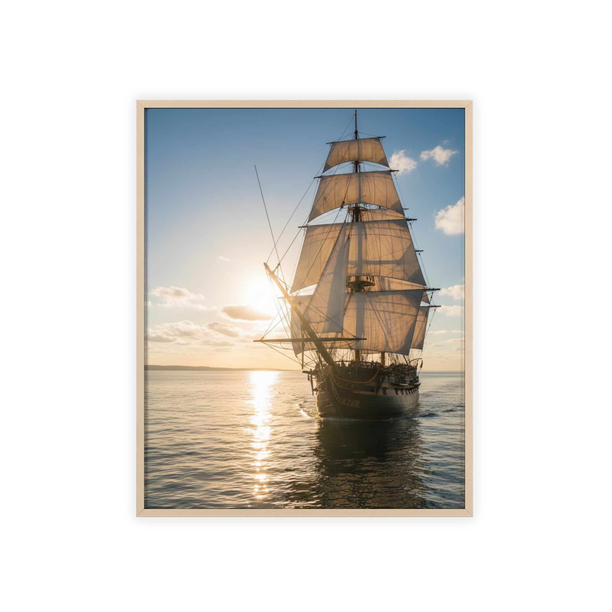 Sailboat Sunset Poster with Wooden Frame — Nautical Wall Art