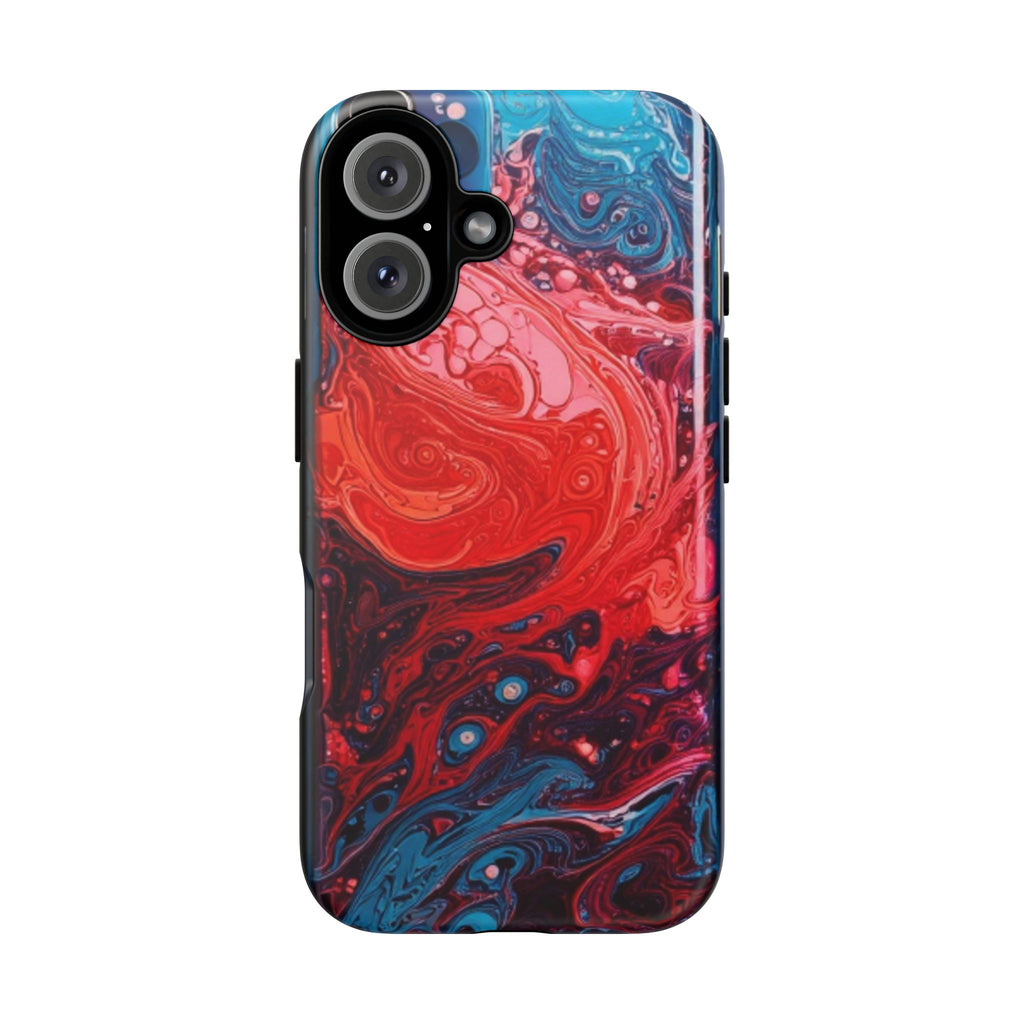 Abstract Red & Blue Swirl Tough Phone Case — Protective iPhone Cover with Fluid Art Design