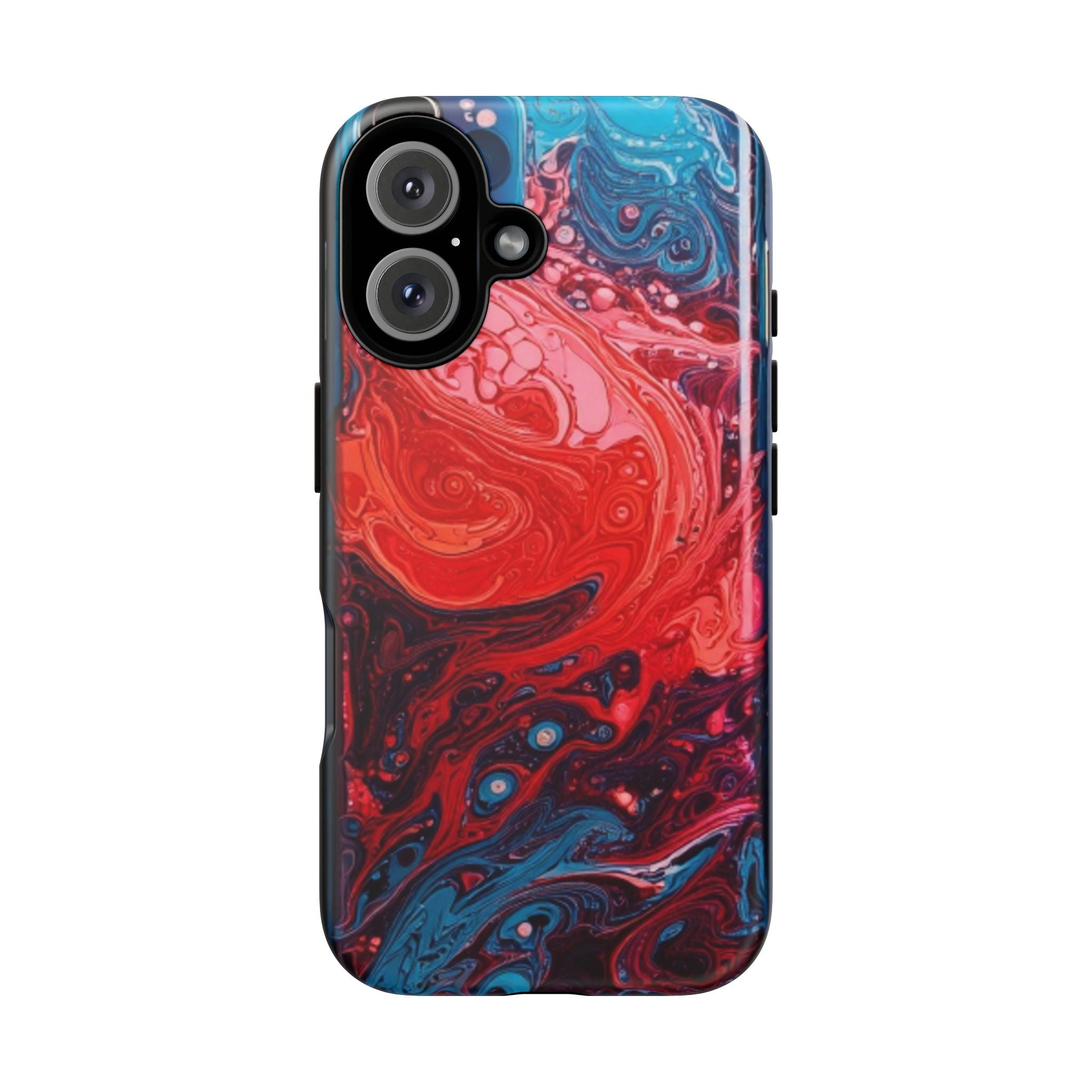 Abstract Red & Blue Swirl Tough Phone Case — Protective iPhone Cover with Fluid Art Design
