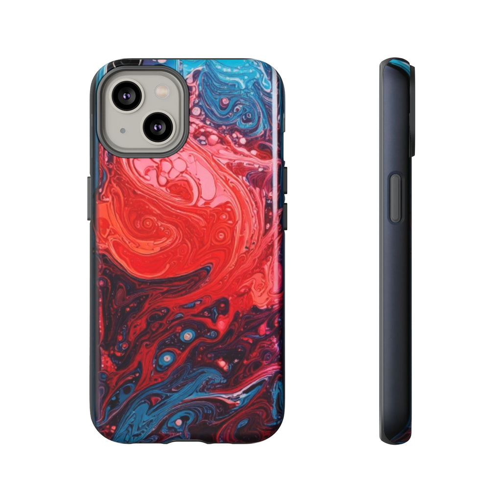 Abstract Red & Blue Swirl Tough Phone Case — Protective iPhone Cover with Fluid Art Design