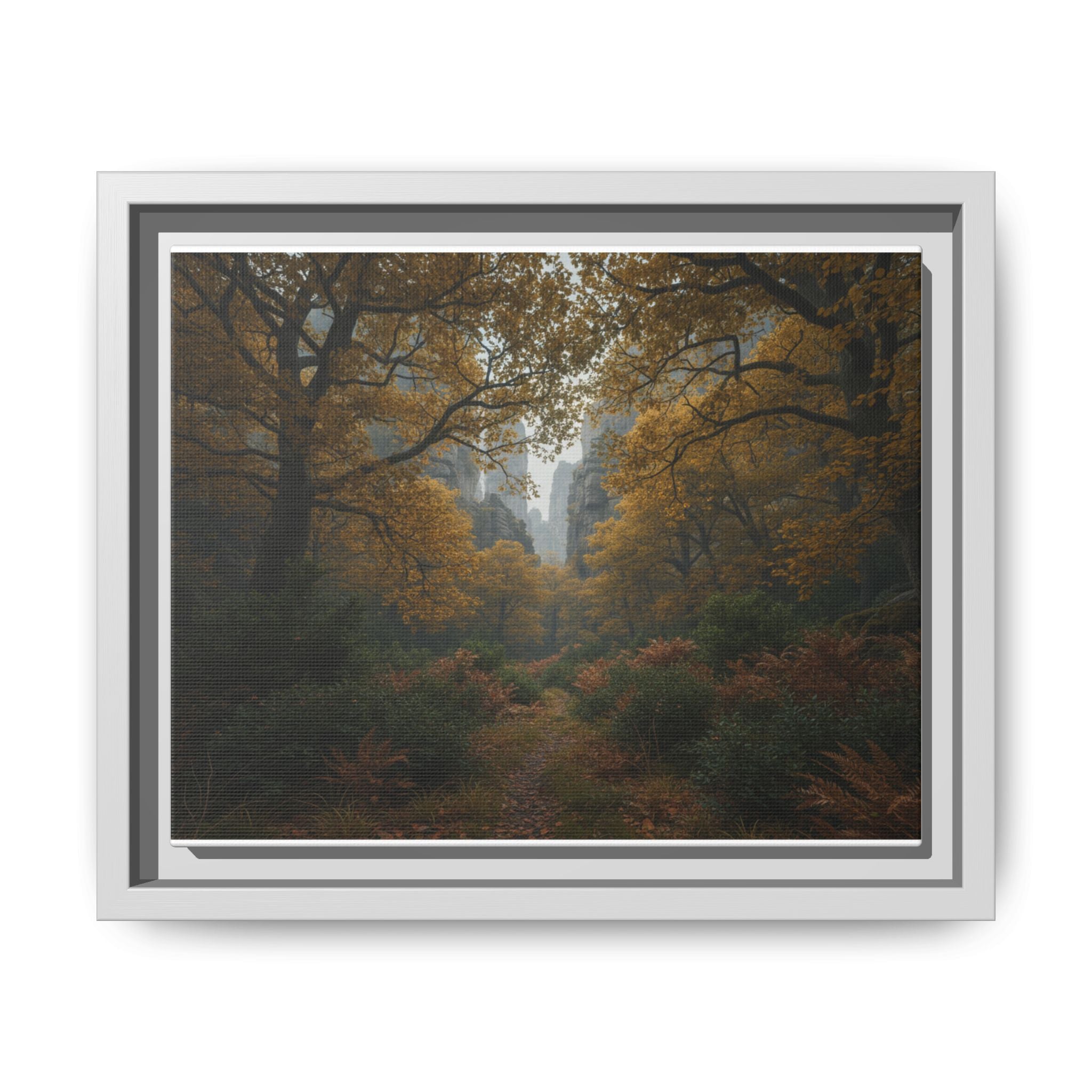 Autumn Forest Path Matte Canvas Print — Framed Wall Art