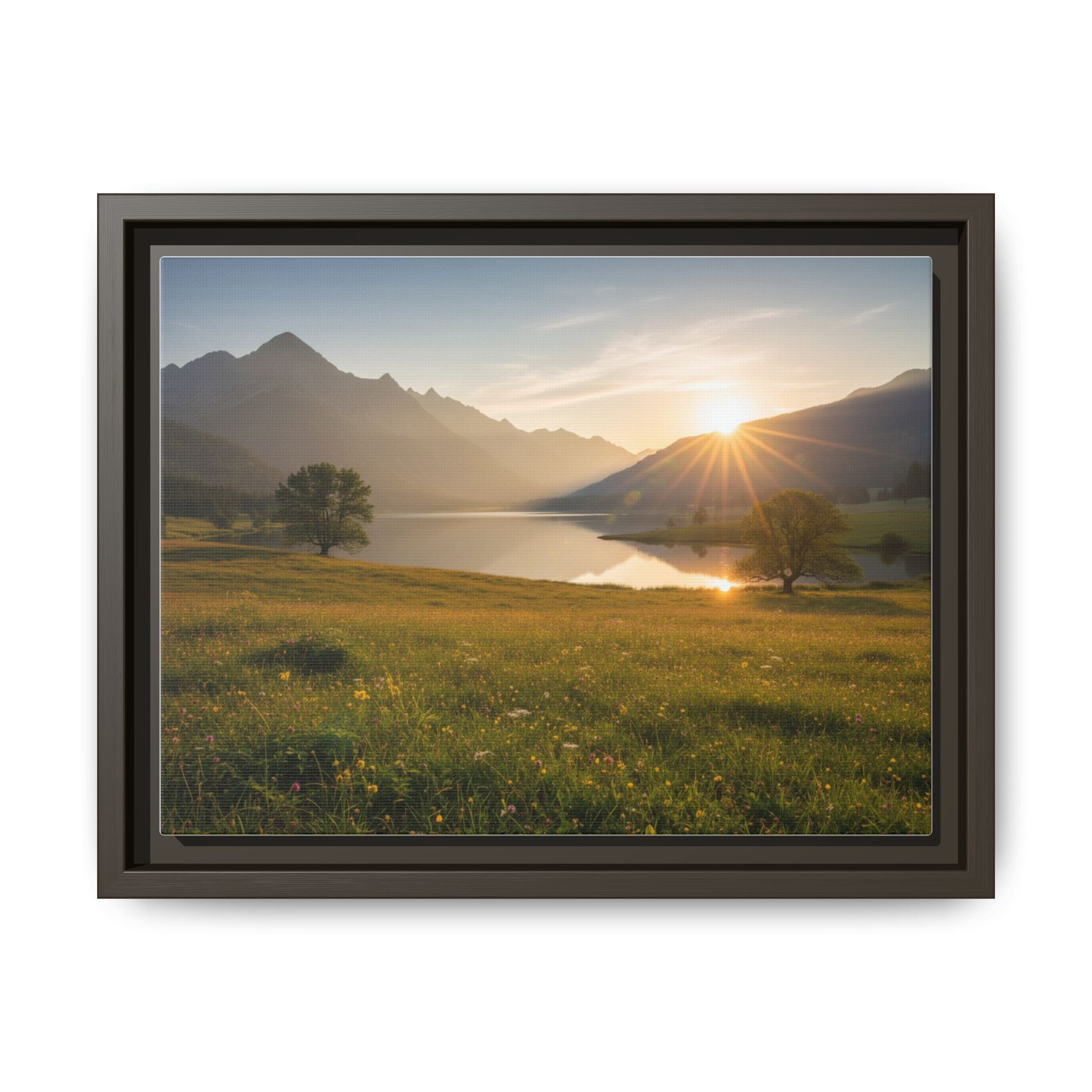 Sunrise Mountain Lake Matte Canvas — Framed Landscape Wall Art