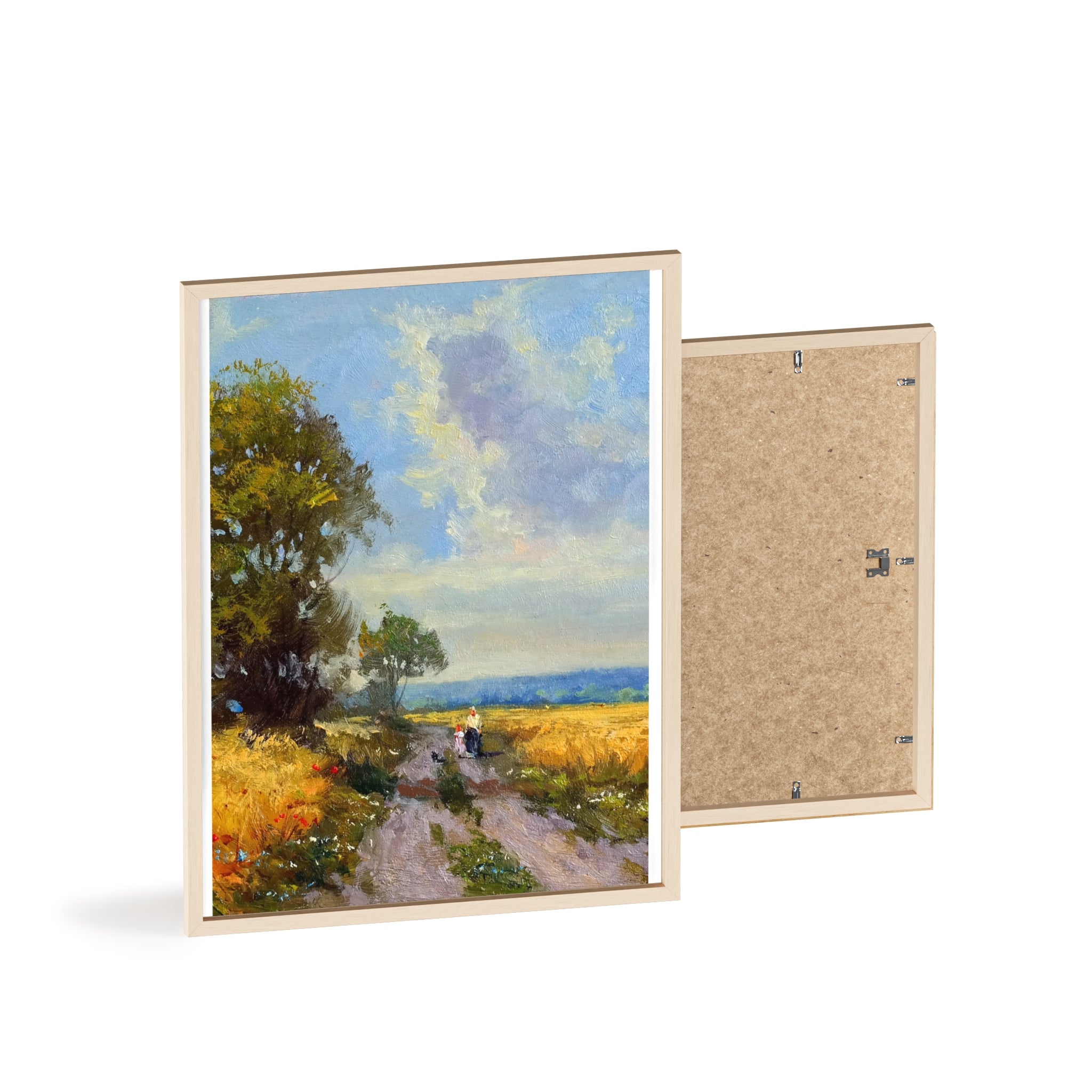 Framed Countryside Landscape Poster — Rustic Wooden Frame Wall Art
