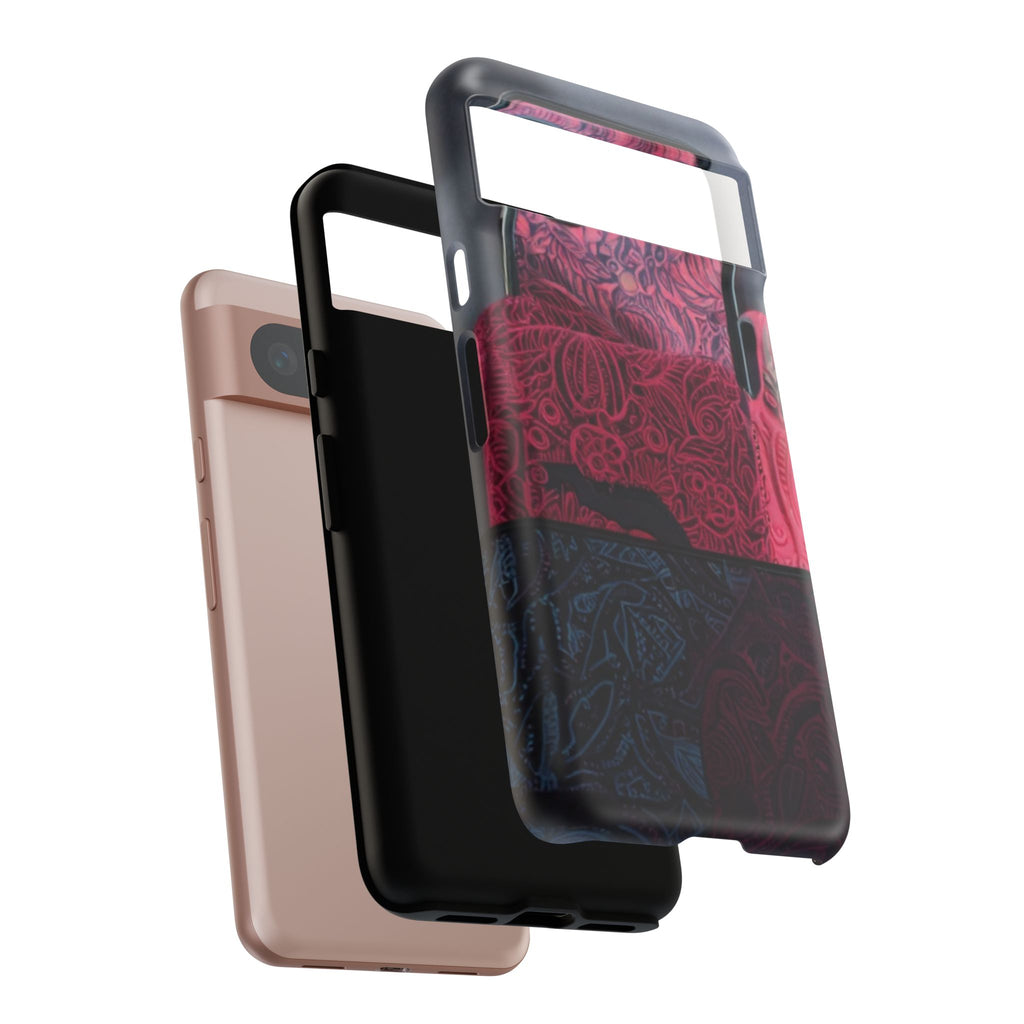 Floral Patchwork Tough Phone Case — Pink & Navy Doodle Design