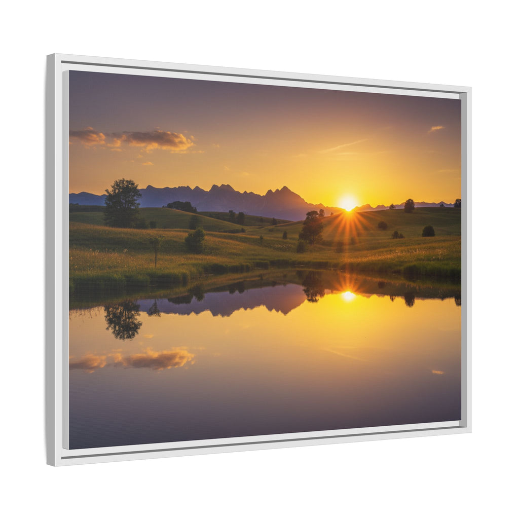Framed Matte Canvas Sunset Landscape — Serene Lake Reflection Wall Art