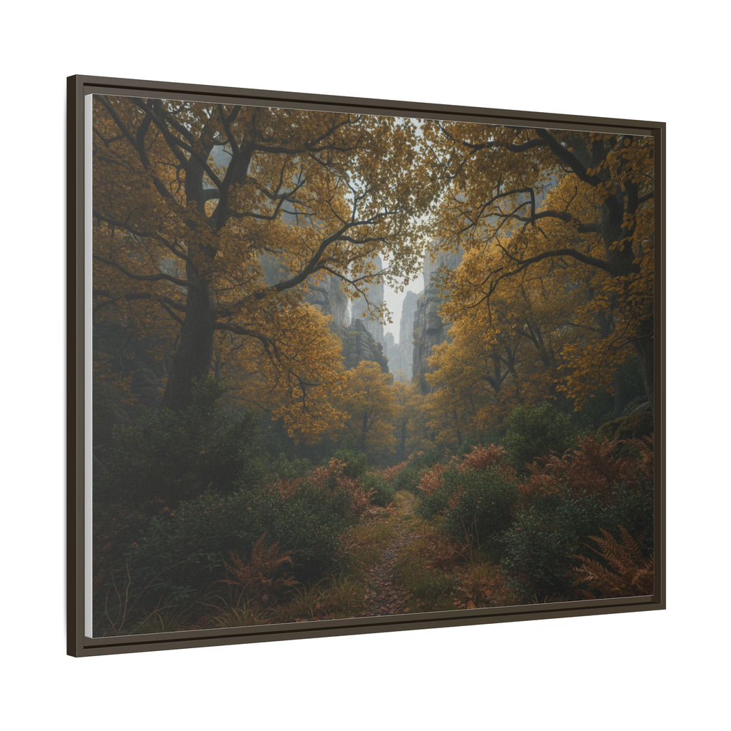 Autumn Forest Path Matte Canvas Print — Framed Wall Art