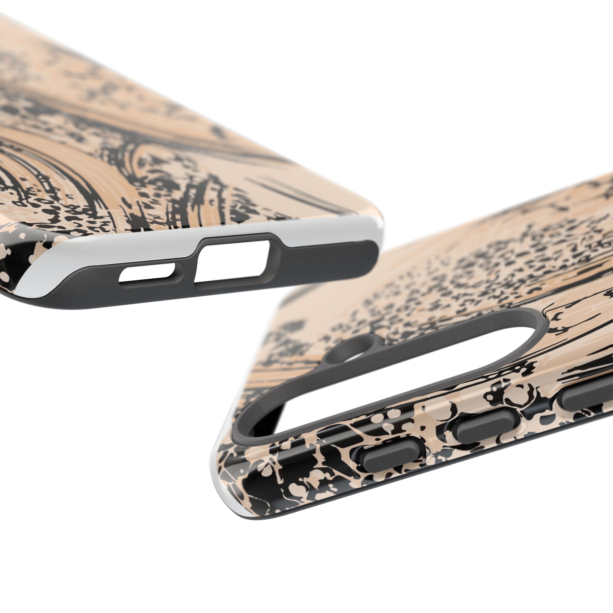 Abstract Brushstroke Phone Case — Neutral Beige & Black Artistic Protective Cover