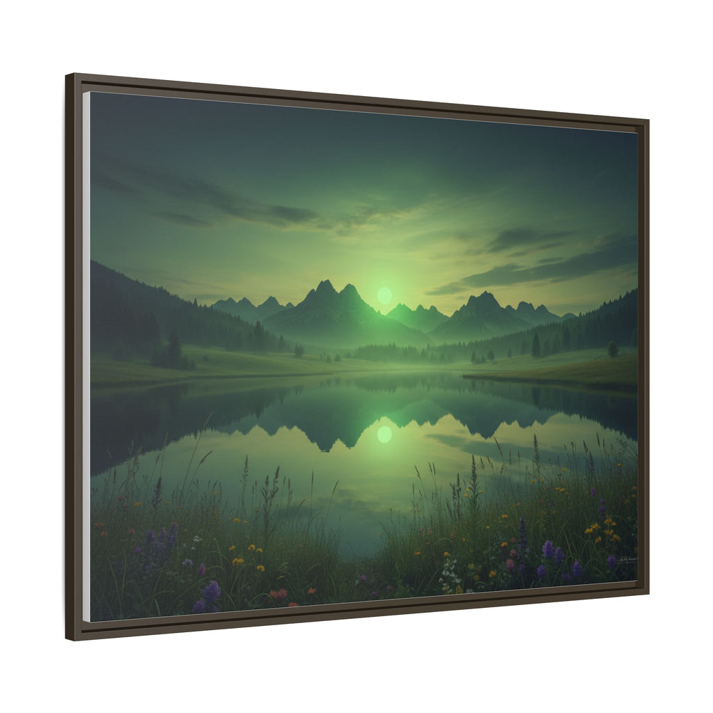 Framed Matte Canvas Print — Serene Green Mountain Lake Landscape