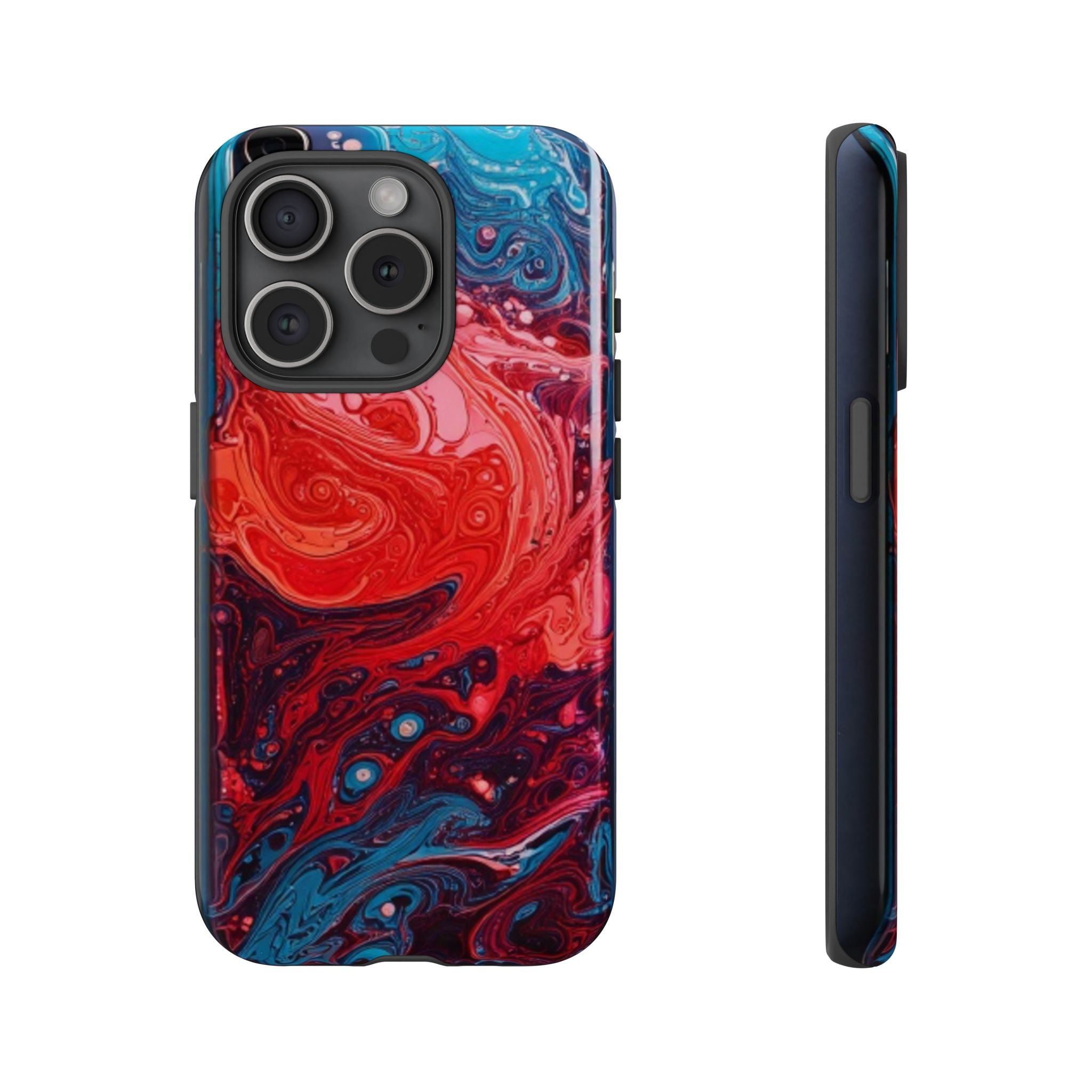 Abstract Red & Blue Swirl Tough Phone Case — Protective iPhone Cover with Fluid Art Design