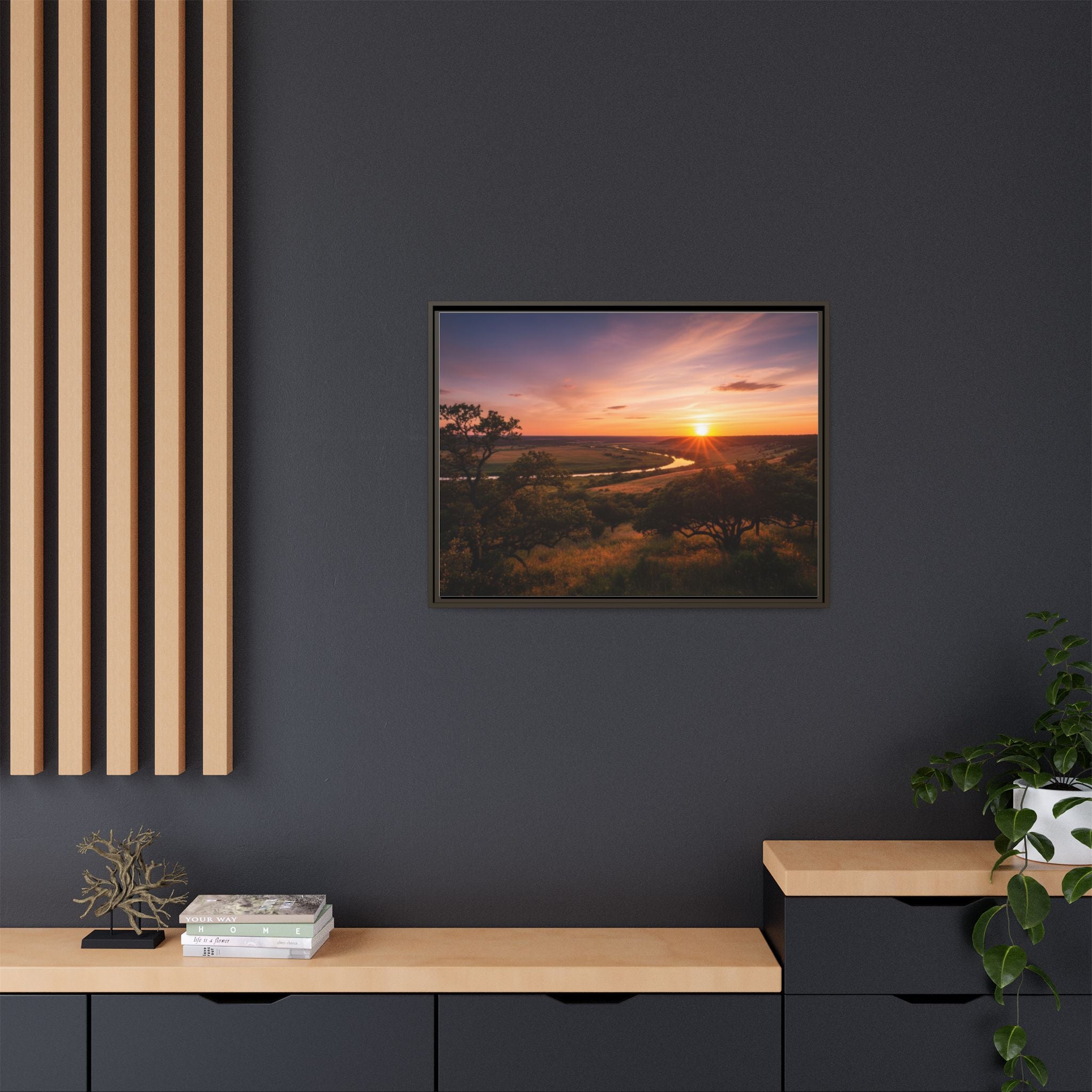 Sunset River Matte Canvas Framed Wall Art