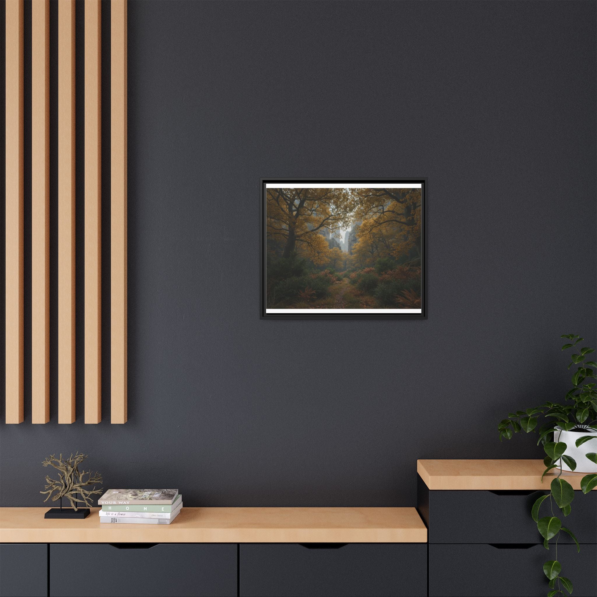 Autumn Forest Path Matte Canvas Print — Framed Wall Art