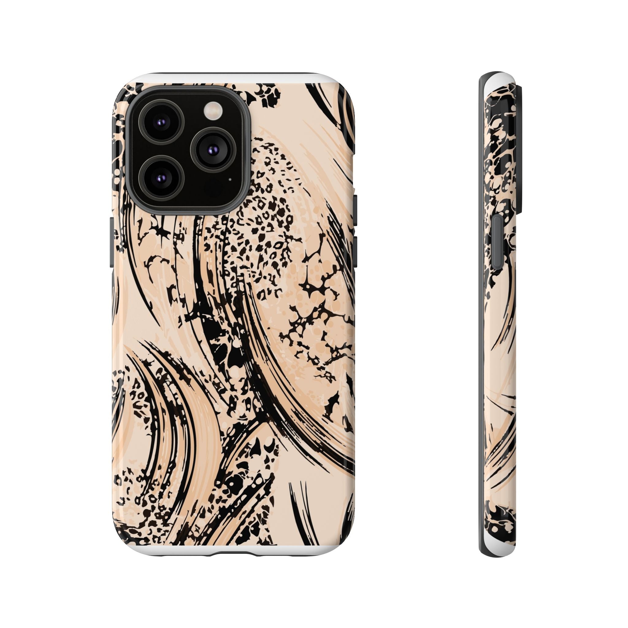 Abstract Brushstroke Phone Case — Neutral Beige & Black Artistic Protective Cover
