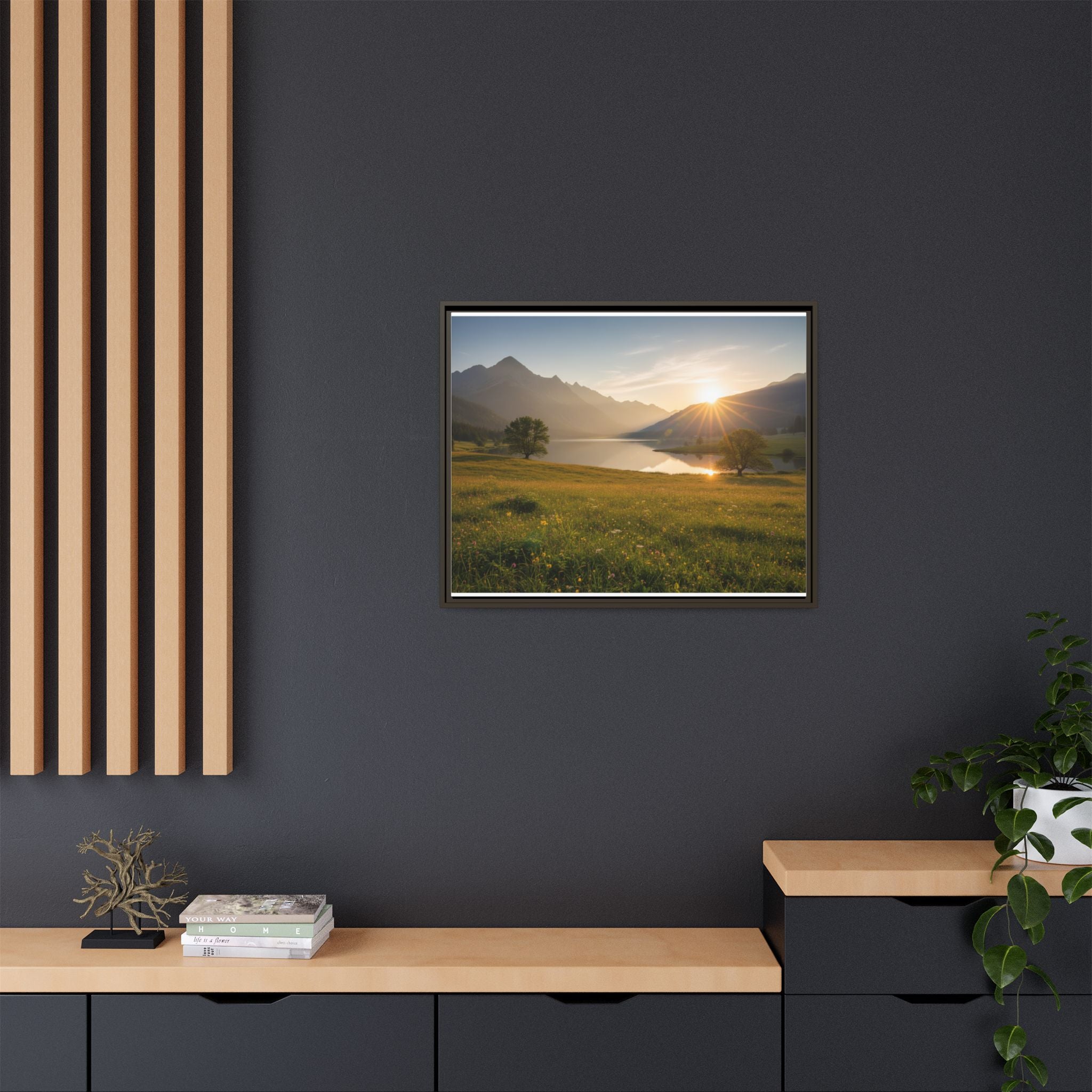 Sunrise Mountain Lake Matte Canvas — Framed Landscape Wall Art