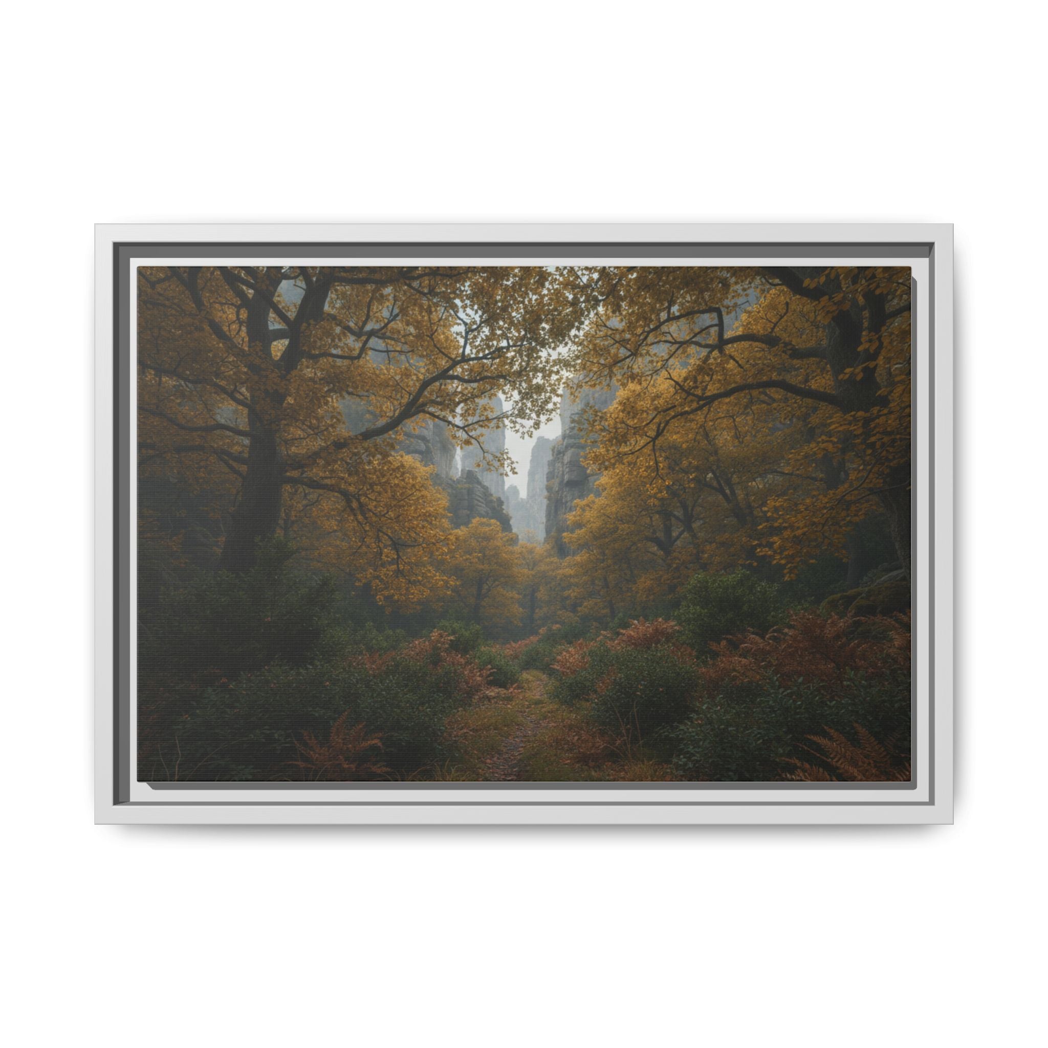 Autumn Forest Path Matte Canvas Print — Framed Wall Art
