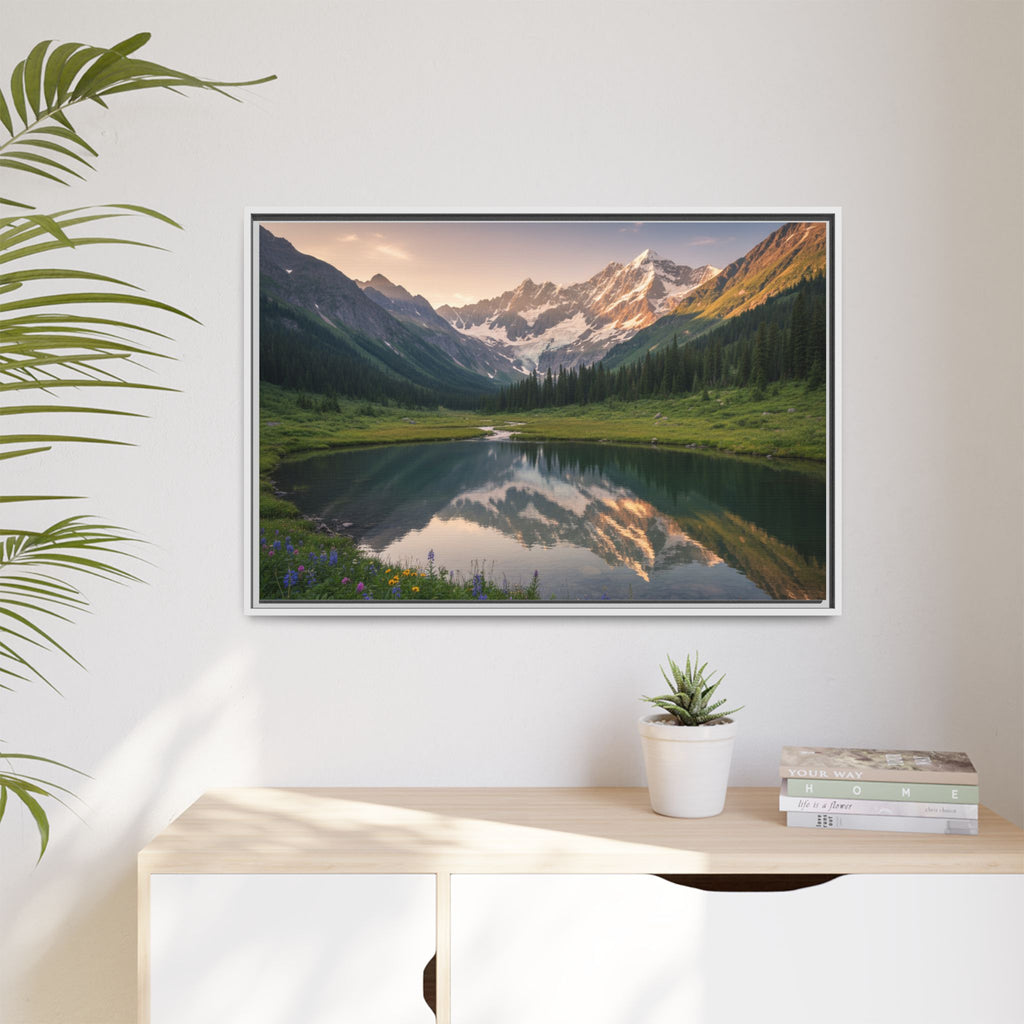 Matte Framed Canvas - Mountain Lake Landscape Wall Art