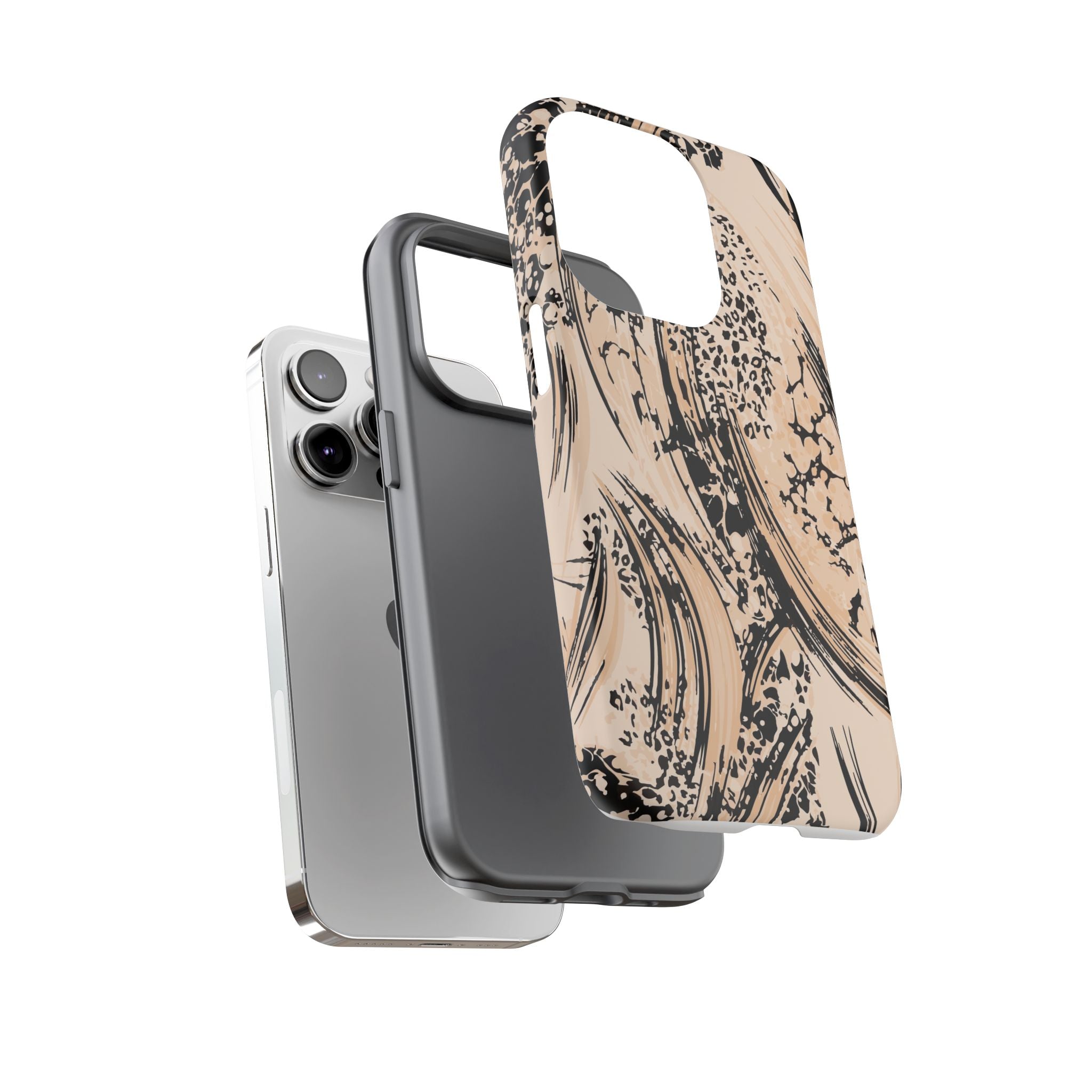 Abstract Brushstroke Phone Case — Neutral Beige & Black Artistic Protective Cover