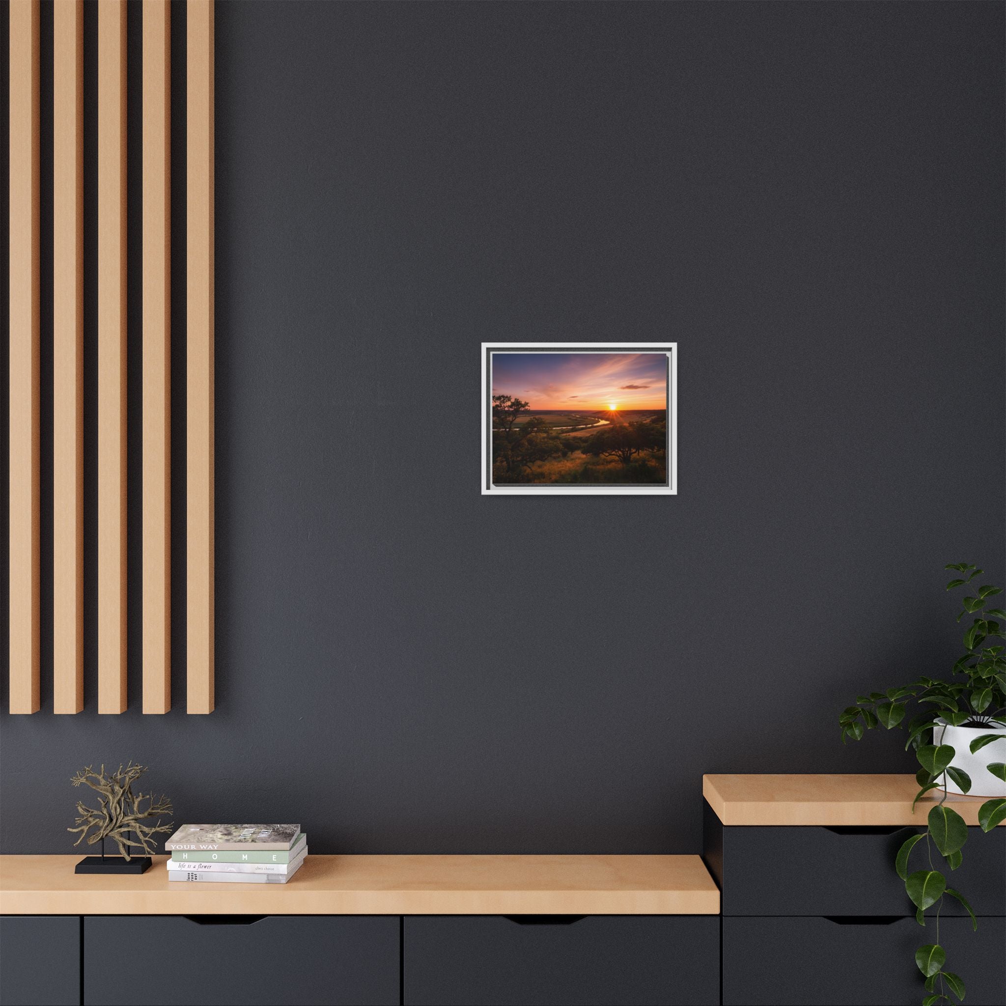 Sunset River Matte Canvas Framed Wall Art