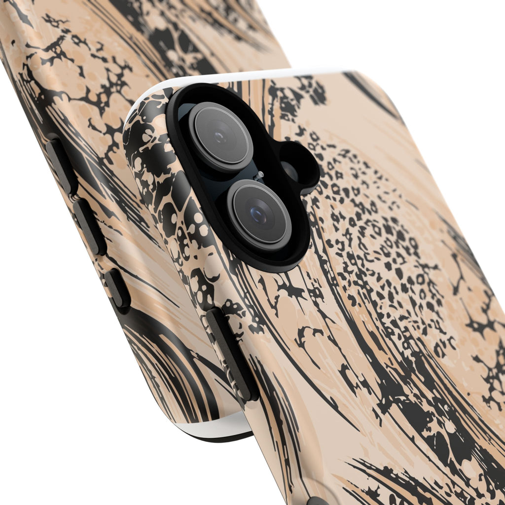 Abstract Brushstroke Phone Case — Neutral Beige & Black Artistic Protective Cover