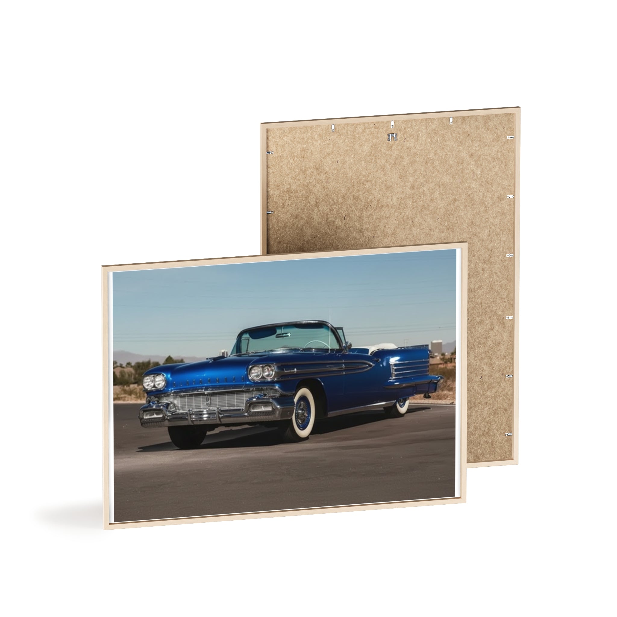 Framed Vintage Blue Classic Car Poster — Retro Automobile Wall Art