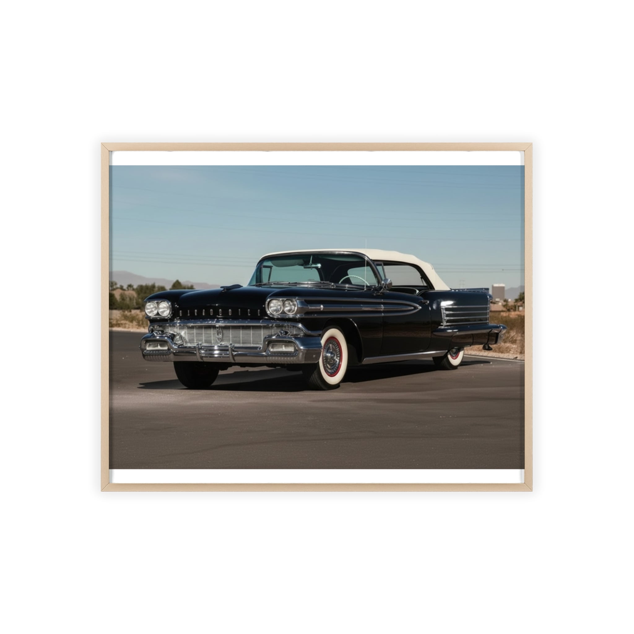 Vintage Black Classic Car Poster with Wooden Frame — Retro Automobile Wall Art