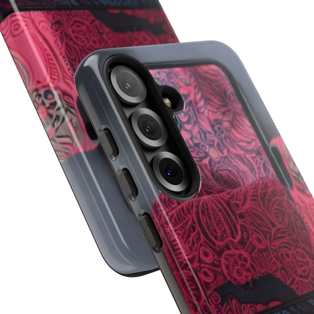 Floral Patchwork Tough Phone Case — Pink & Navy Doodle Design