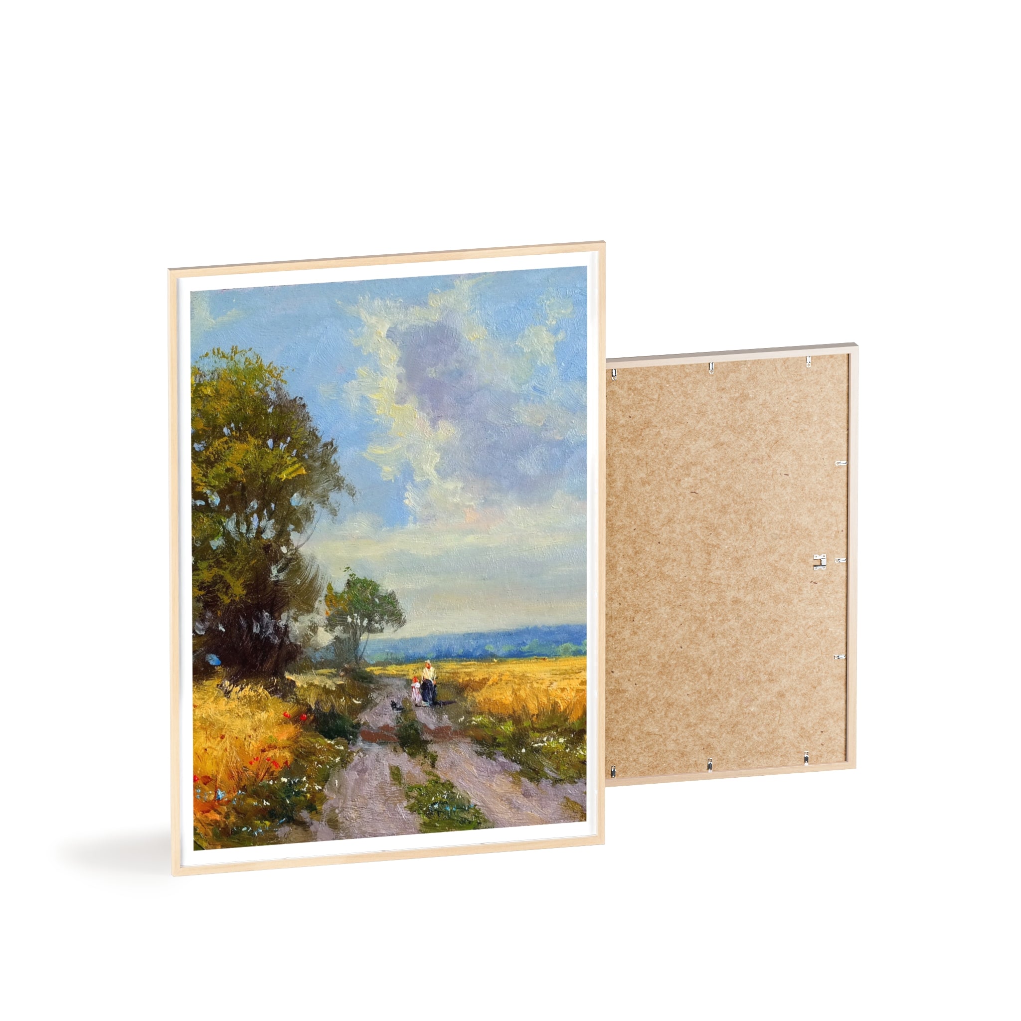 Framed Countryside Landscape Poster — Rustic Wooden Frame Wall Art