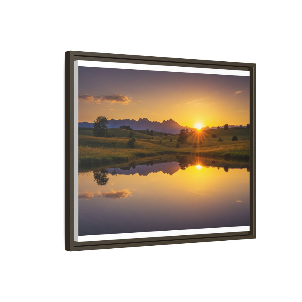 Framed Matte Canvas Sunset Landscape — Serene Lake Reflection Wall Art
