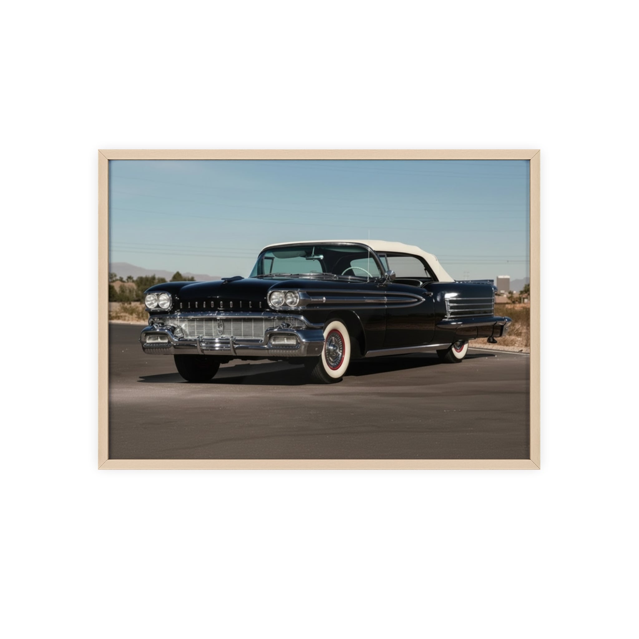 Vintage Black Classic Car Poster with Wooden Frame — Retro Automobile Wall Art