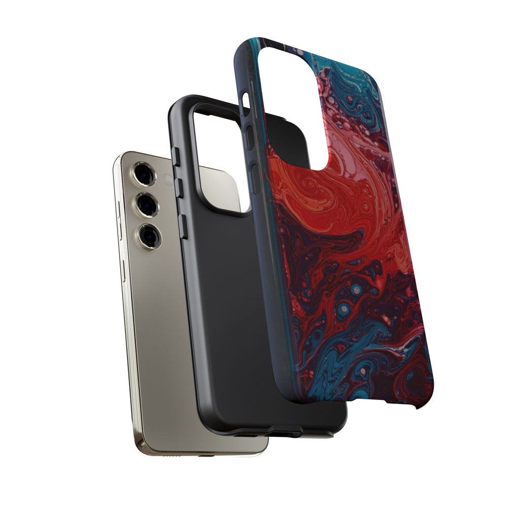 Abstract Red & Blue Swirl Tough Phone Case — Protective iPhone Cover with Fluid Art Design