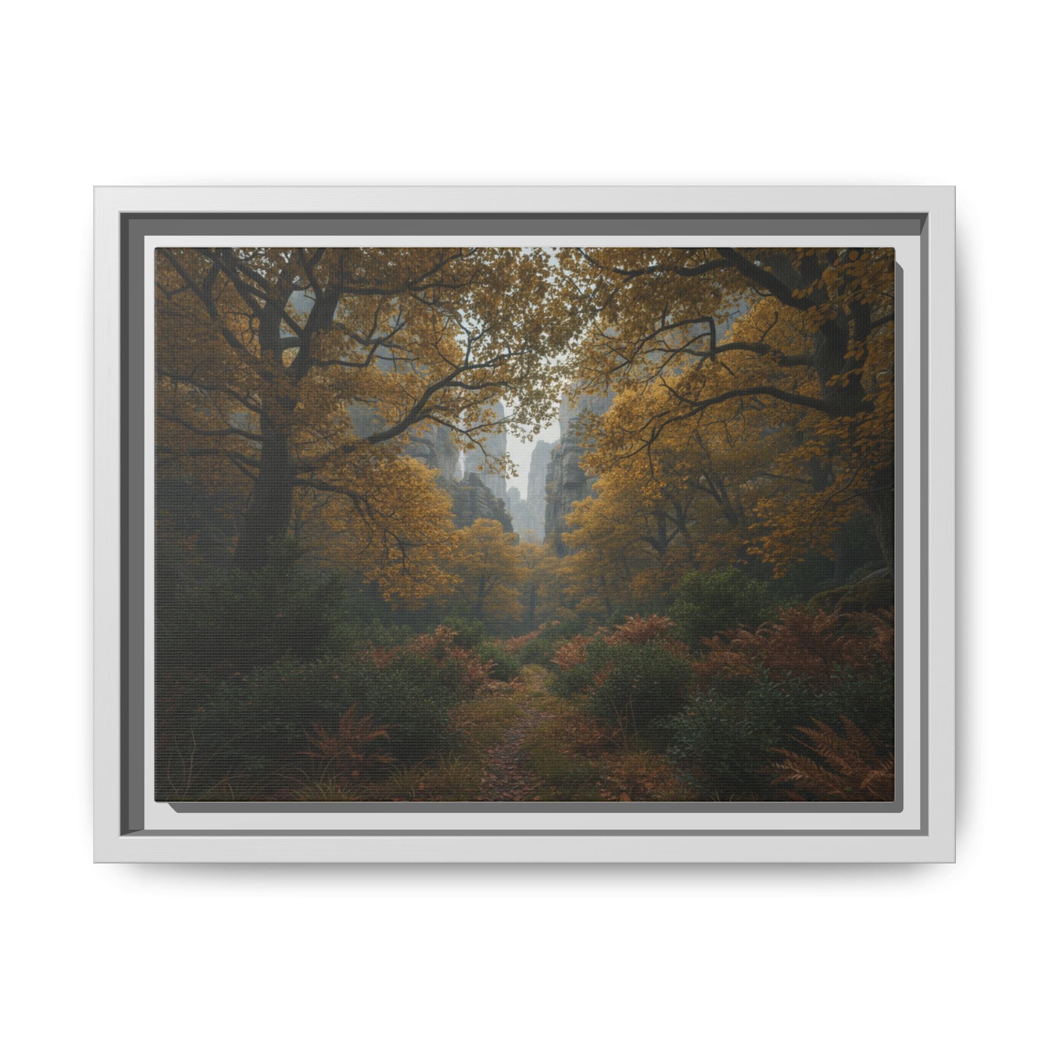 Autumn Forest Path Matte Canvas Print — Framed Wall Art