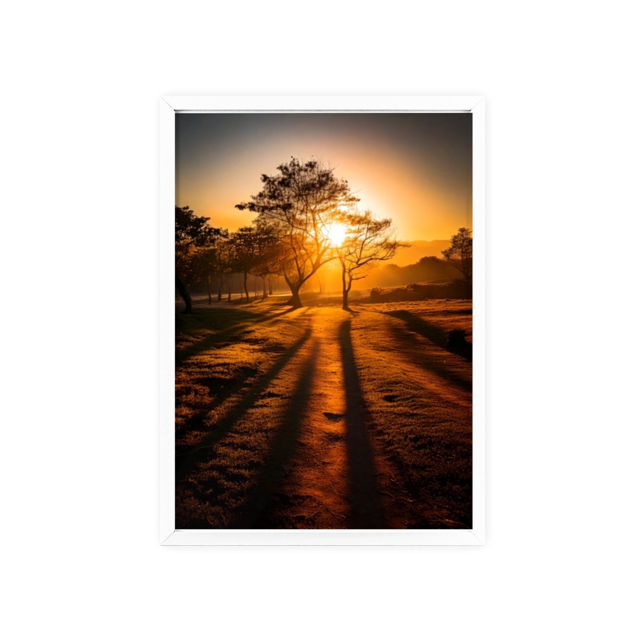 Sunrise Forest Poster — Framed Wooden Wall Art (Sunlit Trees)
