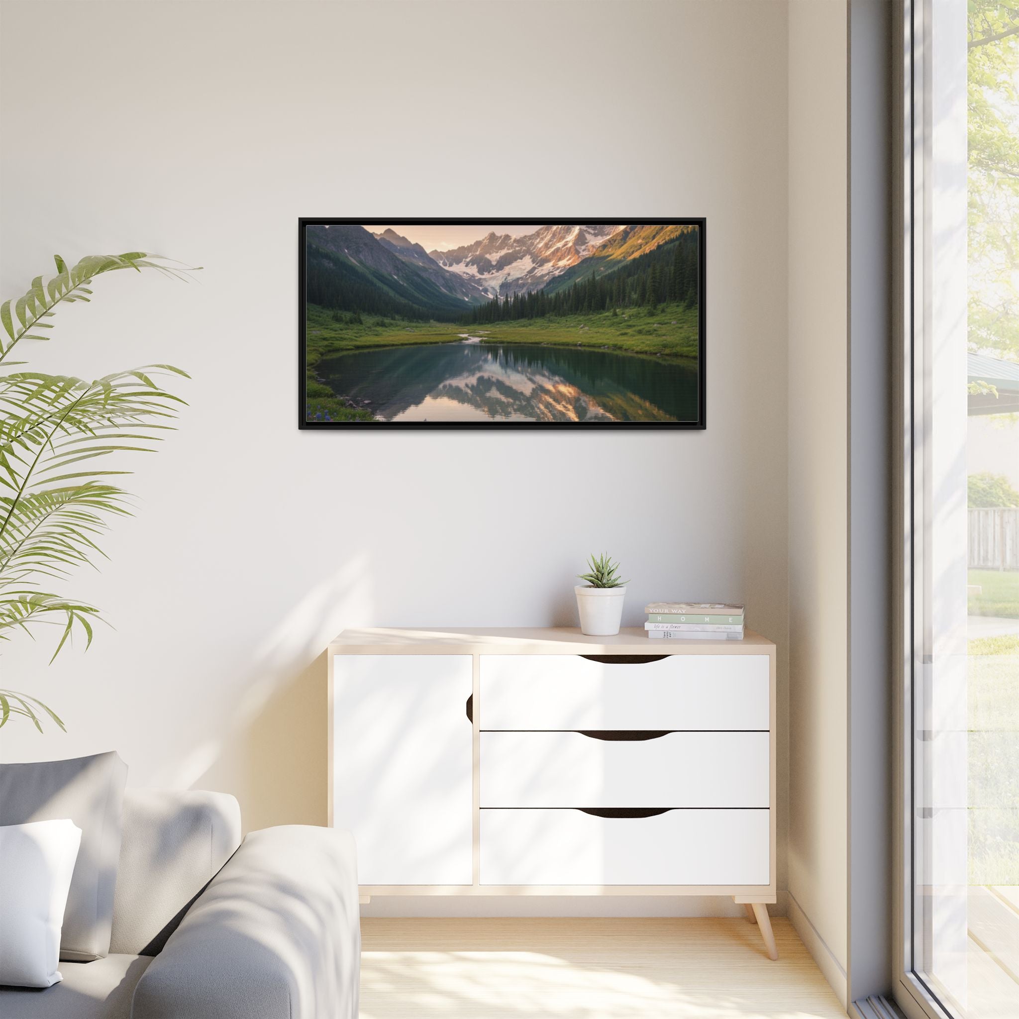 Matte Framed Canvas - Mountain Lake Landscape Wall Art