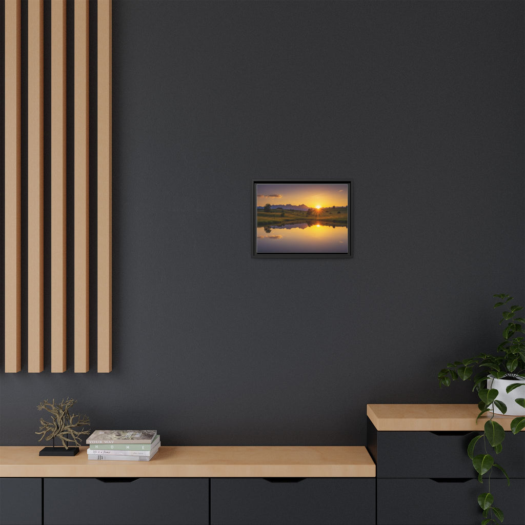 Framed Matte Canvas Sunset Landscape — Serene Lake Reflection Wall Art