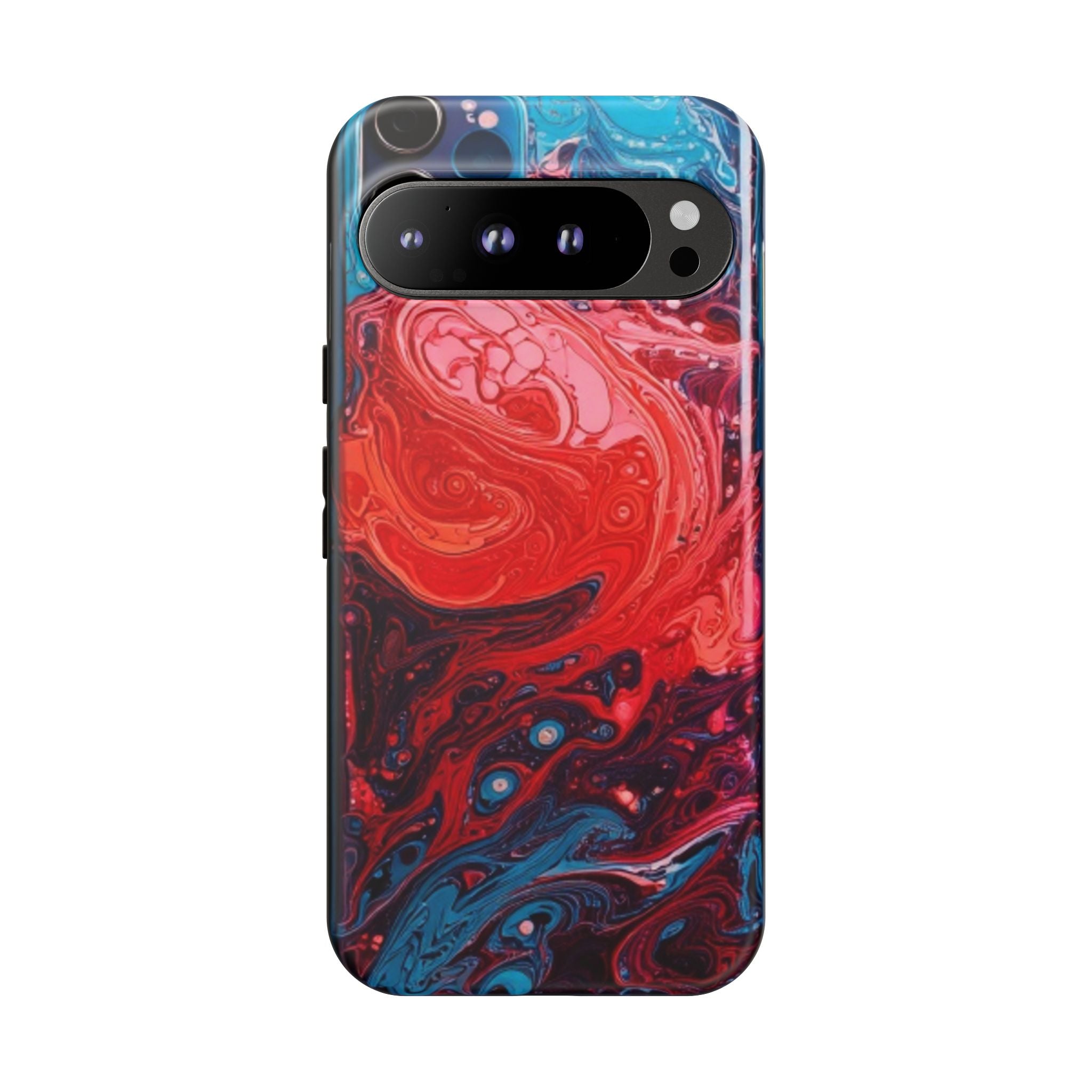 Abstract Red & Blue Swirl Tough Phone Case — Protective iPhone Cover with Fluid Art Design