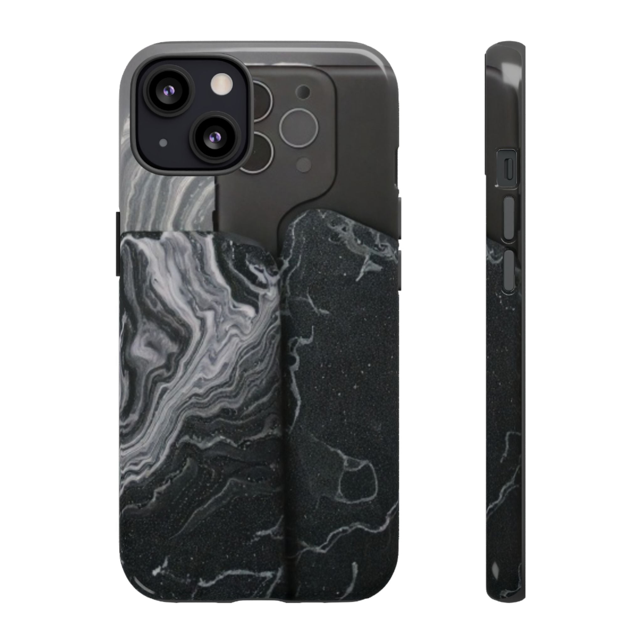 Black Marble Tough Phone Case — Protective iPhone Cover with Marble Texture