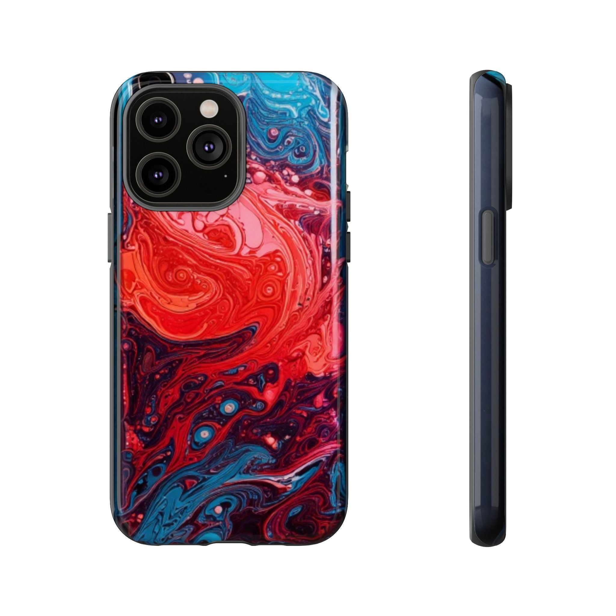 Abstract Red & Blue Swirl Tough Phone Case — Protective iPhone Cover with Fluid Art Design