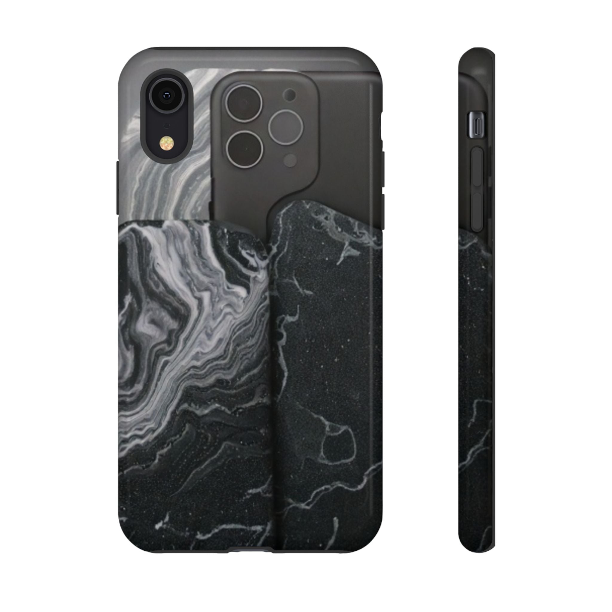 Black Marble Tough Phone Case — Protective iPhone Cover with Marble Texture