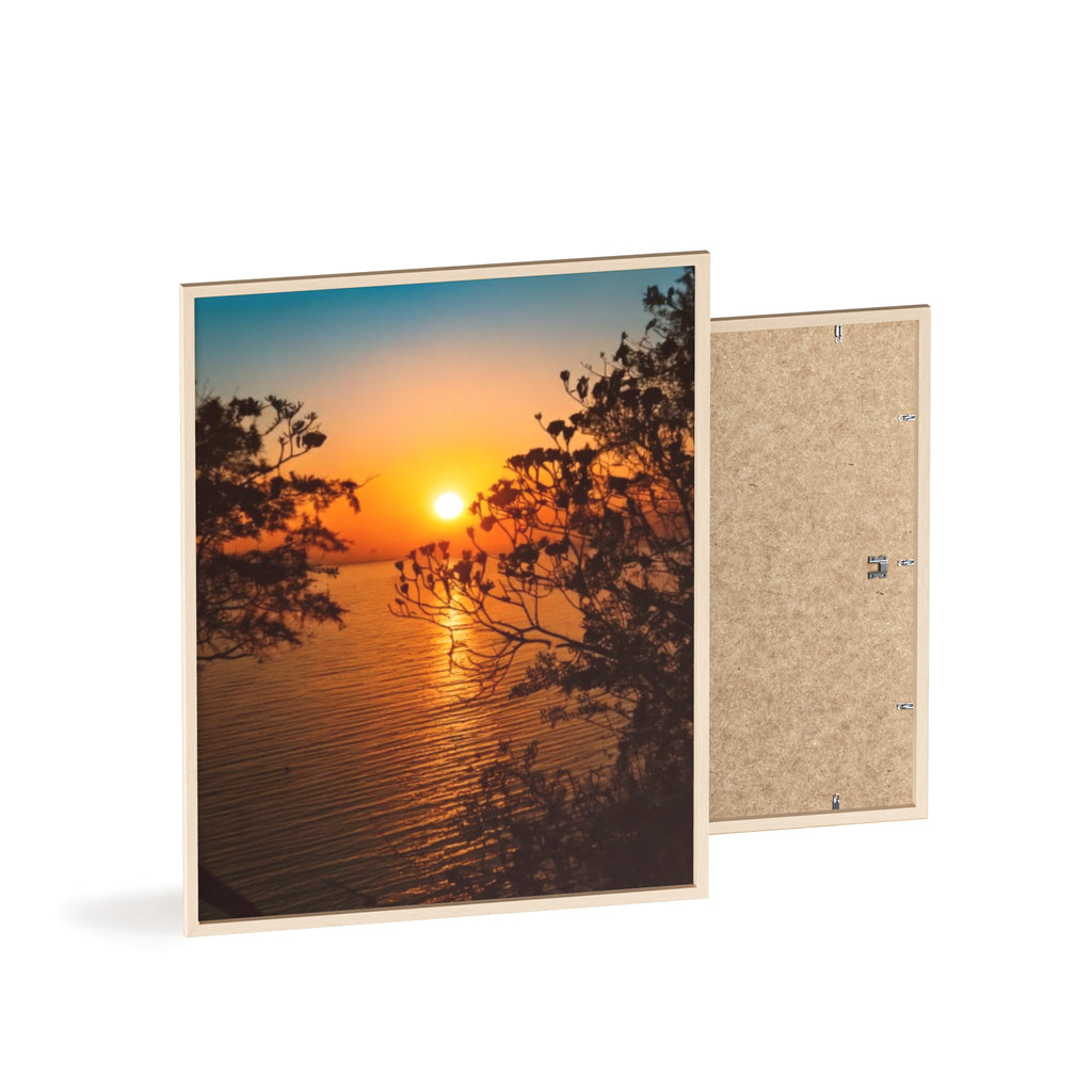 Sunset Coastal Poster with Wooden Frame — Framed Beach Wall Art