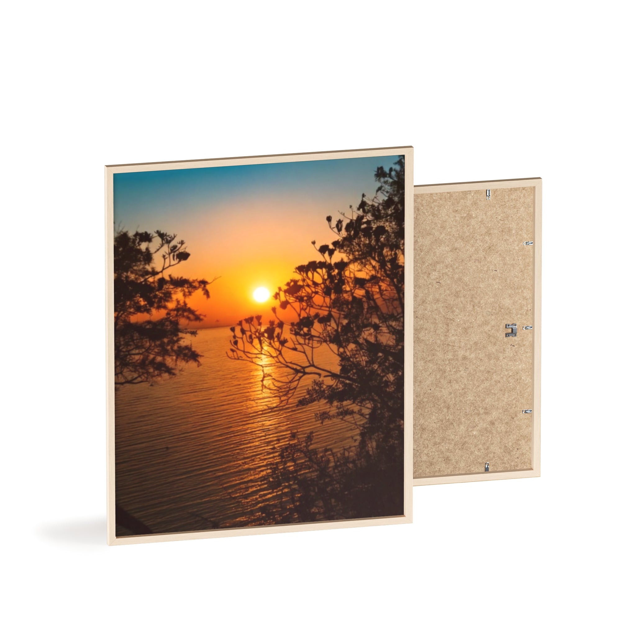 Sunset Coastal Poster with Wooden Frame — Framed Beach Wall Art