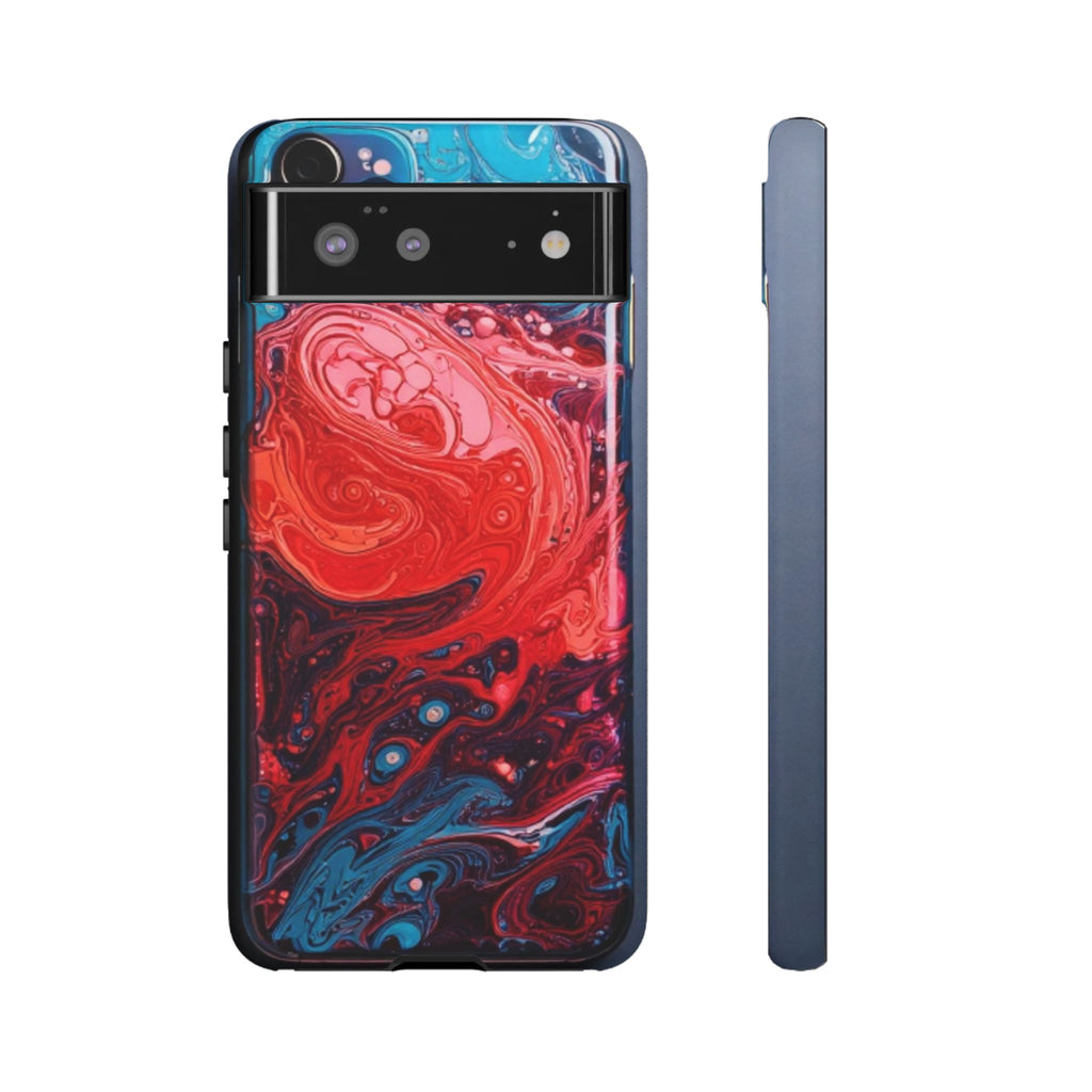 Abstract Red & Blue Swirl Tough Phone Case — Protective iPhone Cover with Fluid Art Design