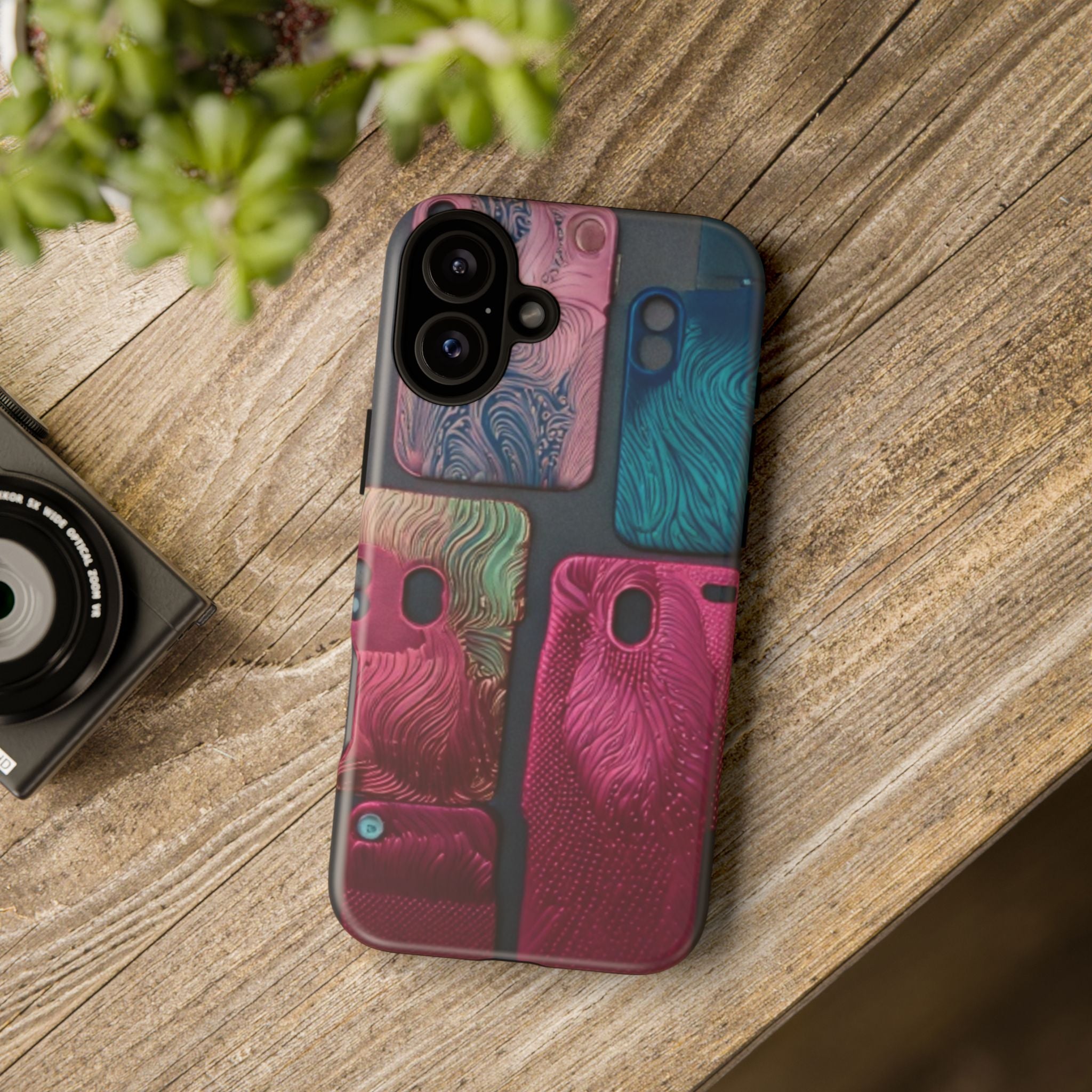 Tough Case - Colorful Textured Phone Case (Protective, Artistic Swirl Design)