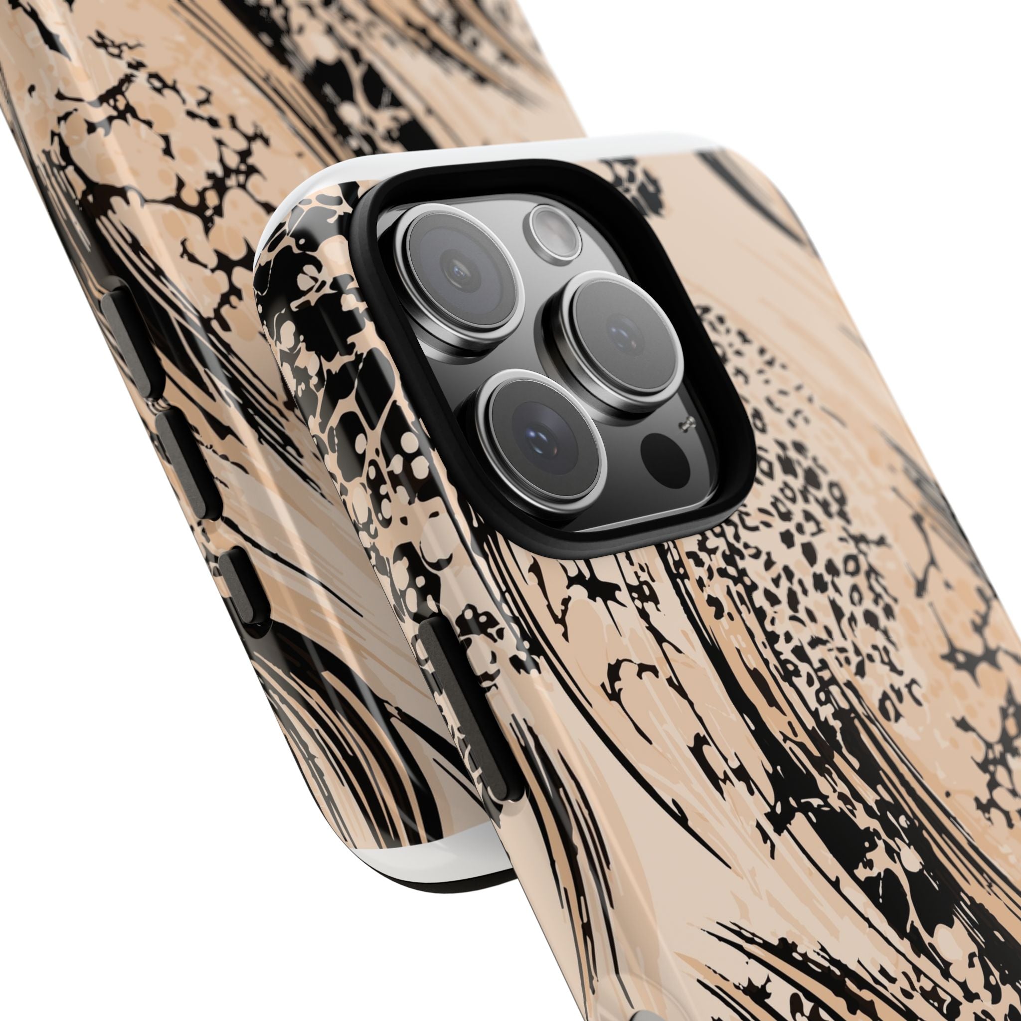 Abstract Brushstroke Phone Case — Neutral Beige & Black Artistic Protective Cover