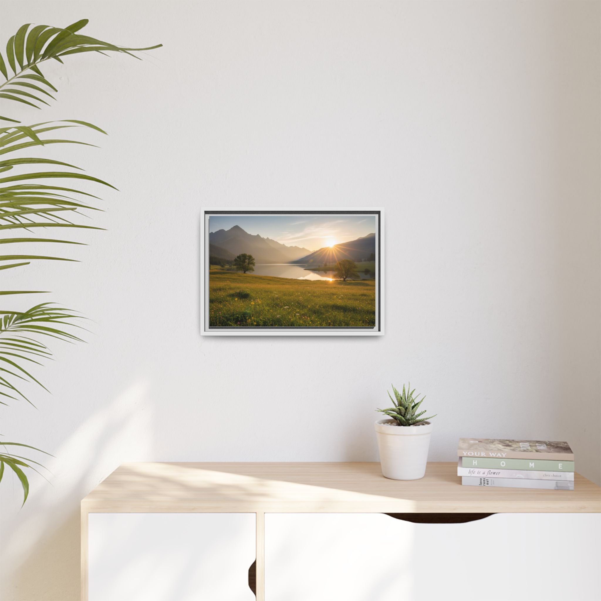 Sunrise Mountain Lake Matte Canvas — Framed Landscape Wall Art