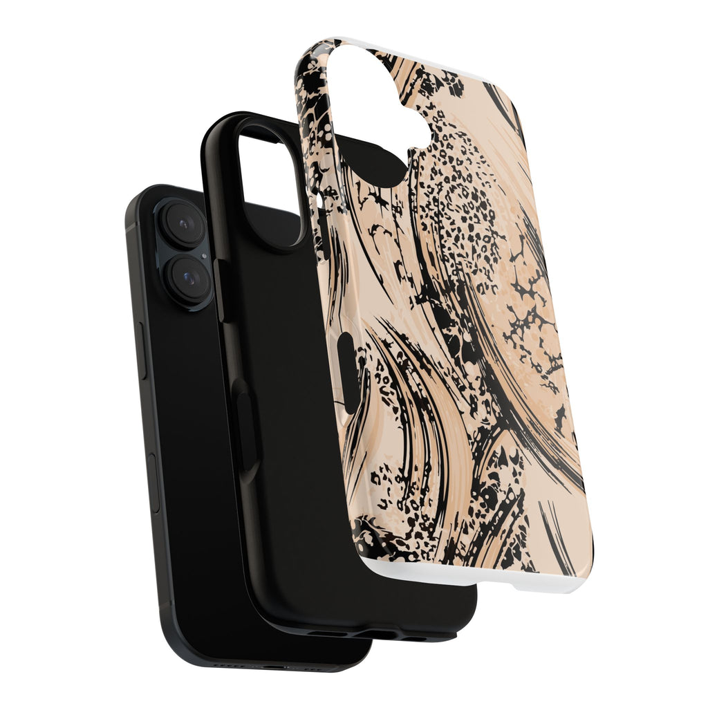 Abstract Brushstroke Phone Case — Neutral Beige & Black Artistic Protective Cover