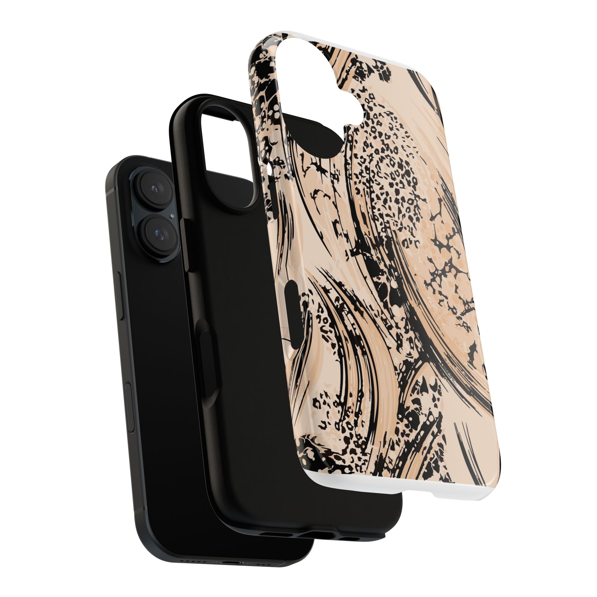 Abstract Brushstroke Phone Case — Neutral Beige & Black Artistic Protective Cover